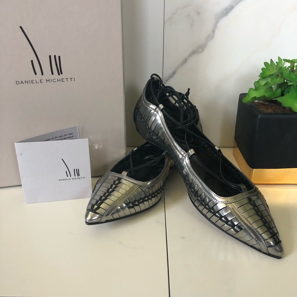 Daniele Michetti Silver Lace Up Ballerina Flats